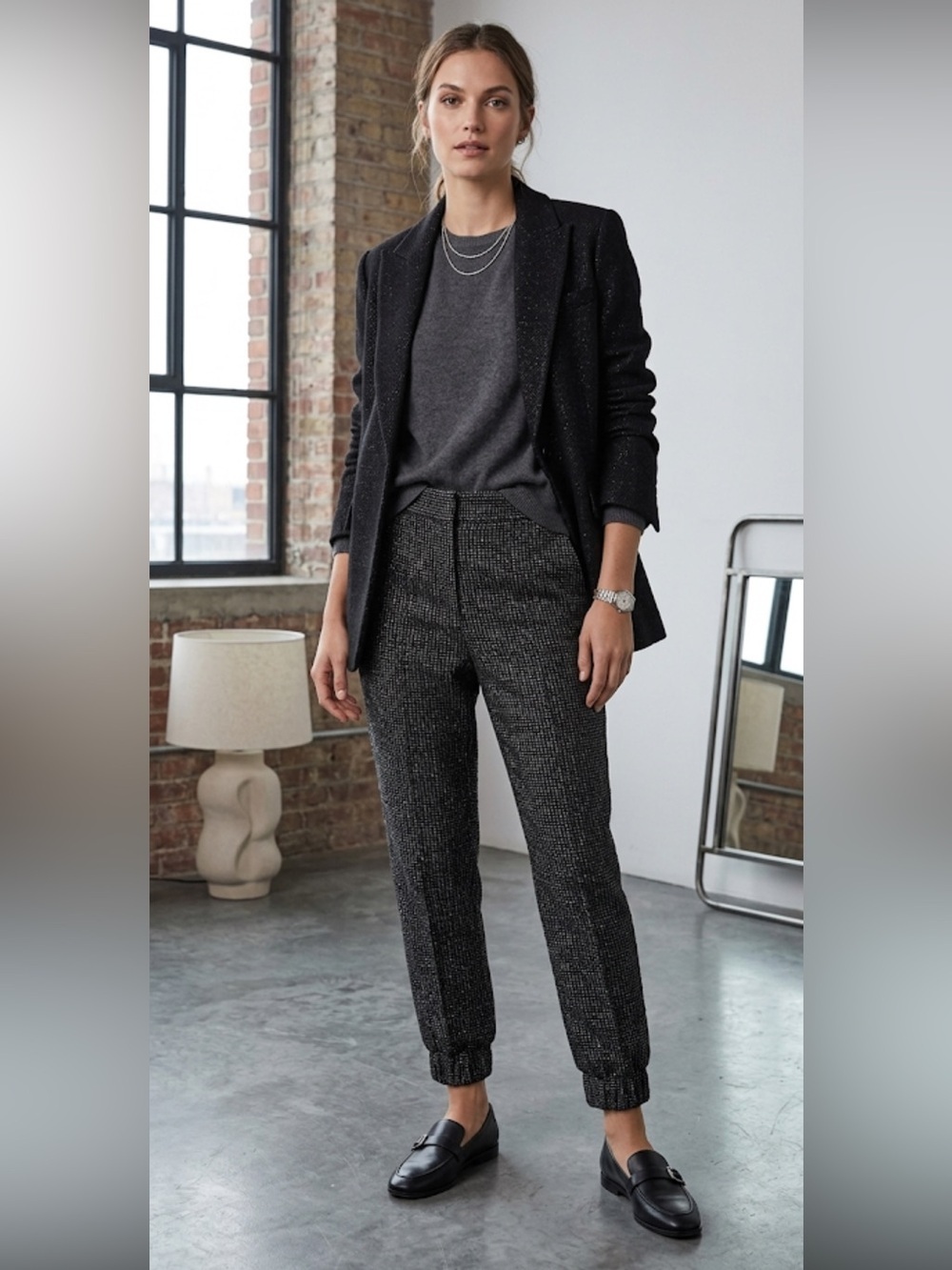 Veronica Beard | Gretta Lurex Tweed Black/Silver Joggers - 4